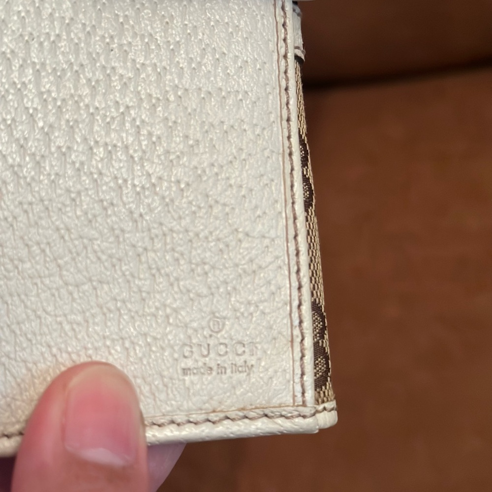 Gucci Ivory Leather/Canvas Monogram with Sherry Line Bifold Long Wallet - Picture 13 of 16